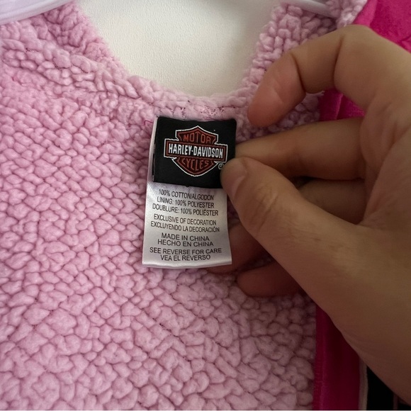 Harley-Davidson Kids Pink and Gray Zip Up Hoodie Fleece Lined-Size 6 Girls - Picture 7 of 9
